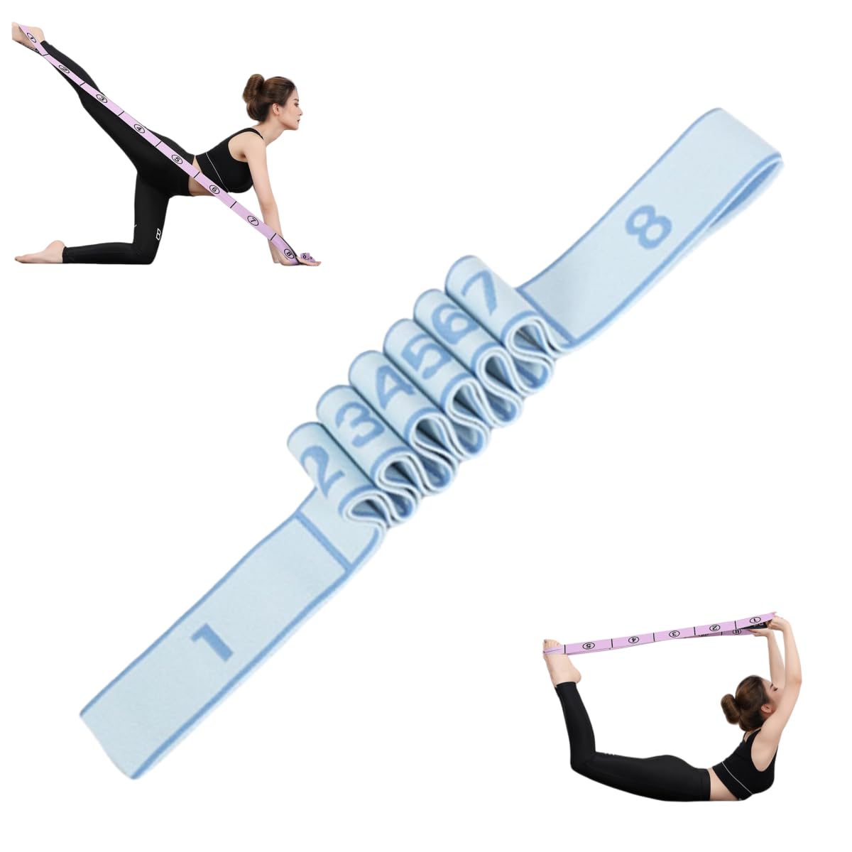 Fitness Resistance Band for Stretching and Yoga - Numbered Resistance Band for Glute Training, 8-Section Elastic Training Bands for Yoga (Blue, 8 Grids)