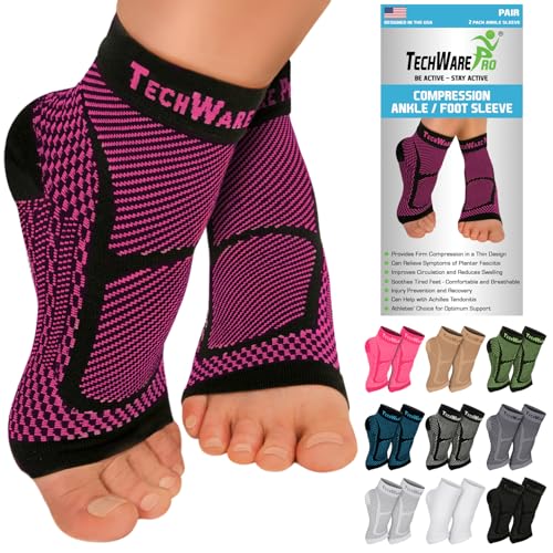Image of TechWare Pro Ankle Brace Compression Sleeve - Plantar Fasciitis Sock. Relieves Achilles Tendonitis. Foot Arch Support Reduces Joint Pain, Swelling & Heel Spur Pain. Injury Recovery Braces for Sports