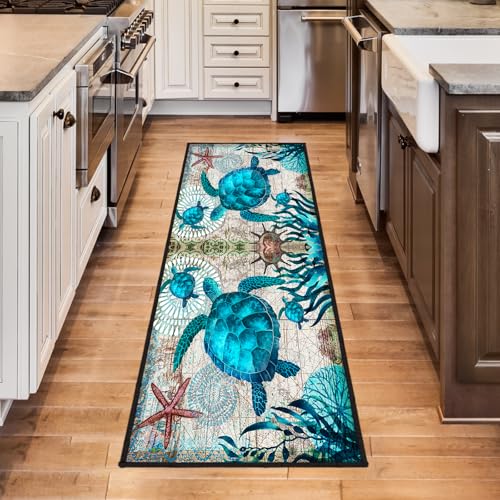 Tapete Pasillo Runner Tortuga Marina Azul 60x180cm miniatura 3