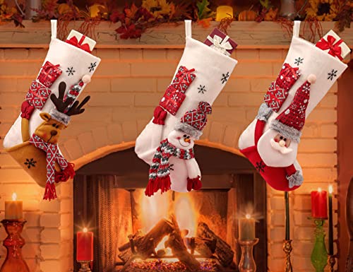 Walant Medias navideñas, 49 cm, grandes de Papá Noel, 3 unidades para decoración navideña, Navidad Stocking para árbol de Navidad, decoración de chimenea, calcetines de Navidad para llenar Cover