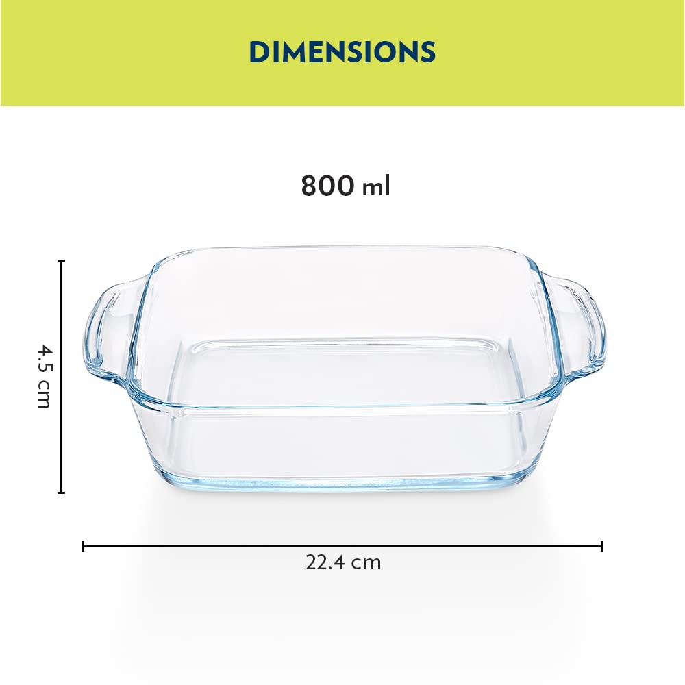 Borosil 800ml Baking & Serving Dish with Handle | Square Shape Bowl    Container | Borosilicate Glass Bakeware and Serveware Casserole Dish Tray | Microwave, Oven & Dishwasher Safe | Transparent - Image 3 thumbnail