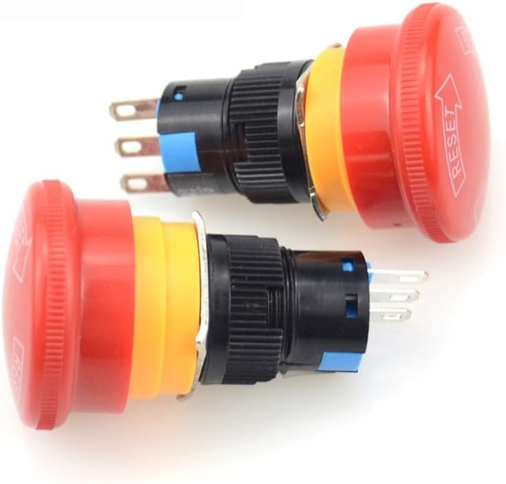 16mm Mushroom Emergency Stop e-Stop Switch 3 pins NO+NC