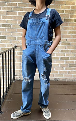 Unlimit Denim Overalls For Women, Bib Overalls Women Ripped, Womens Sleeveless Straps Pockets Jumpsuit Overalls. (8, Blue) #TOP1