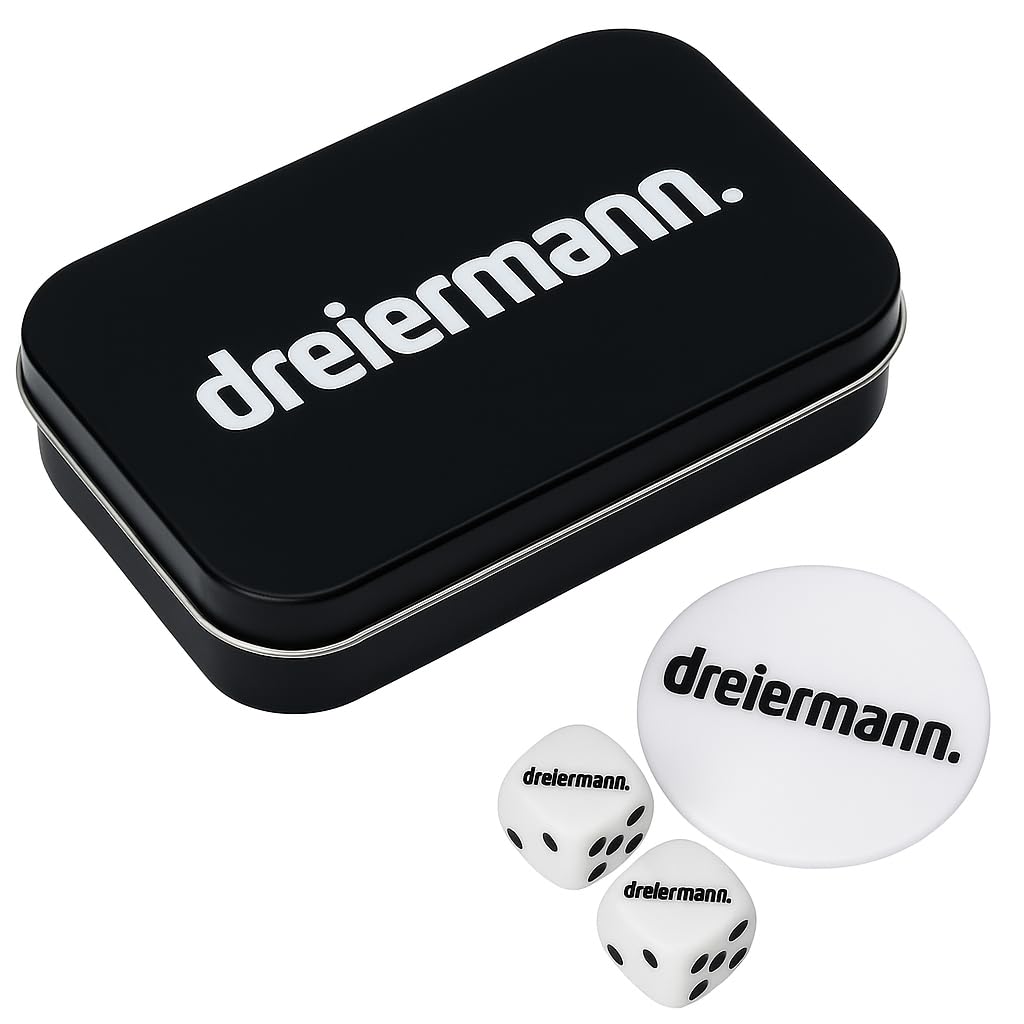 dreiermann. - The Original Drinking Game - Dice Game for Adults, White/Black, 9,5cm x 6cm x 2,2cm