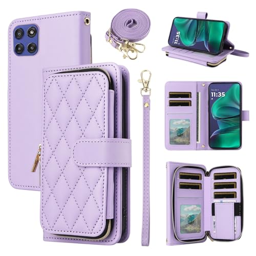 Furiet Argyle Wallet Case for Motorola Moto G Stylus 5G 2025 with Wrist/Shoulder Strap, Card Slots Zipper Purse Luxury PU Leather Card Holder Stand Checkered Cell Phone Cover for G5 Women Purple by Furiet - Used condition - US$10.04