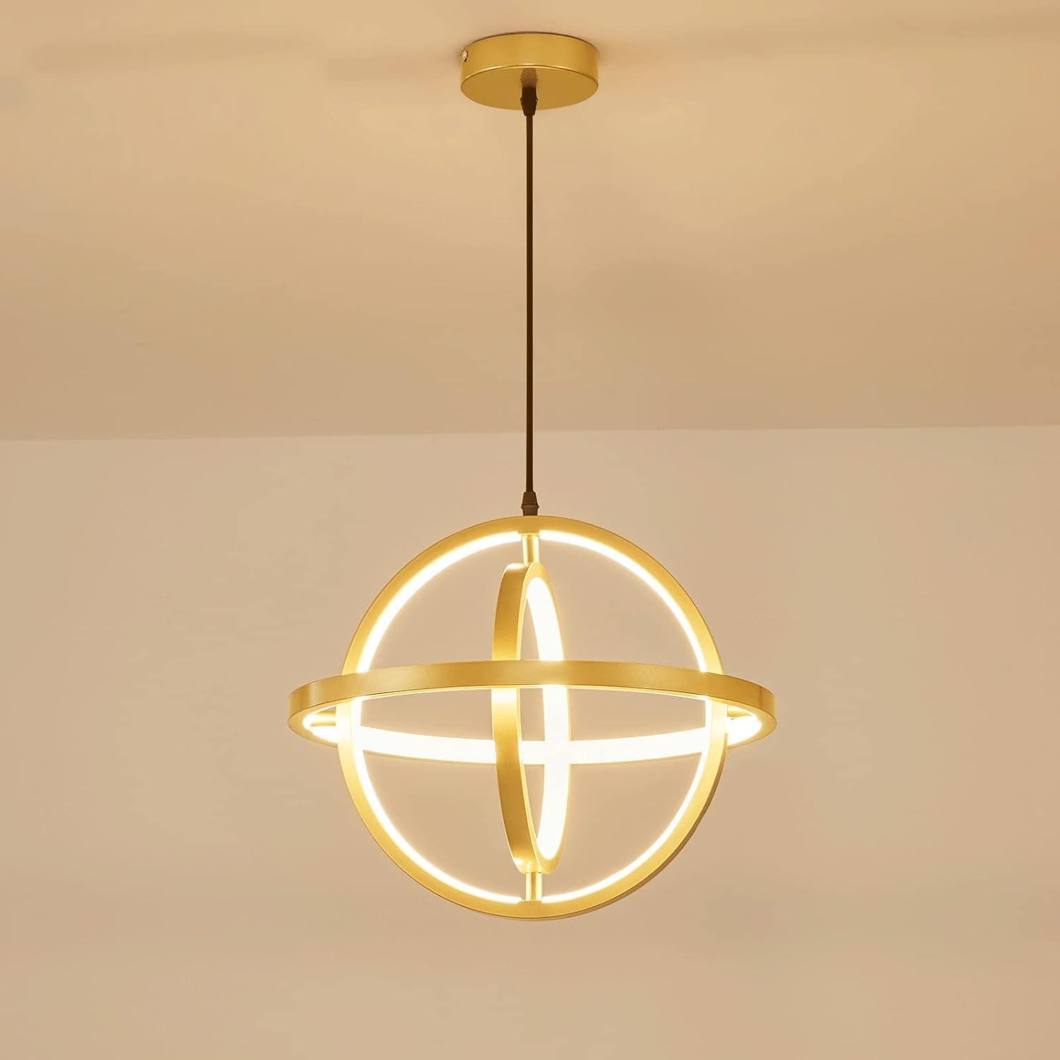 Linear Metal Cage Lamp, Modern Led Dining Room Decorative Lighting Fixture Hanging Light, D Sphel Kitchen Island Suspension Lamps, 360° DIY Adjustment Function,Led Chaners/Neutral Light