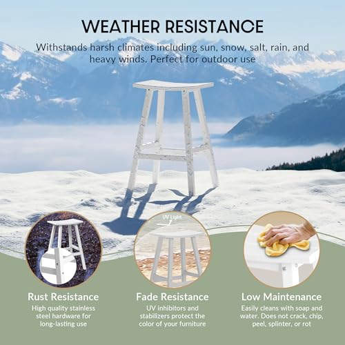 WestinTrends Malibu 29 Inch Outdoor White Bar Stools, All Weather Resistant Poly Lumber Adirondack Bar Height Stools, White