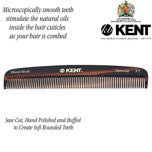 Kent 7T Handmade All Fine Tooth Pocket Comb For Men, Hair Comb Straightener For Everyday Grooming Styling Hair, Mustache And Beard, Use Dry Or With Balms, Saw Cut And Hand Polished, Made In England #TOP4