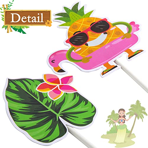 32Pcs Hawaii Luau Cupcake Toppers Decoration Hawaiian Tropical Party Cupcake Toppers With Flamingo Pineapple Palm Leaves Tiki For Aloha Summer Party Supplies #TOP5