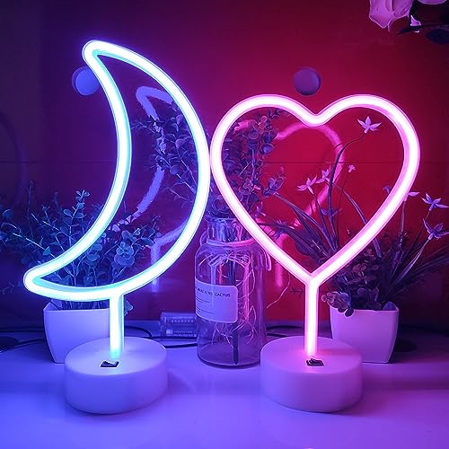 Image of JYWJ Moon LED Neon Signs With Holder Base Desktop Wall Decoration Light | Desktop Display, Wall Mountable, LED Powered, Holder Base Included
