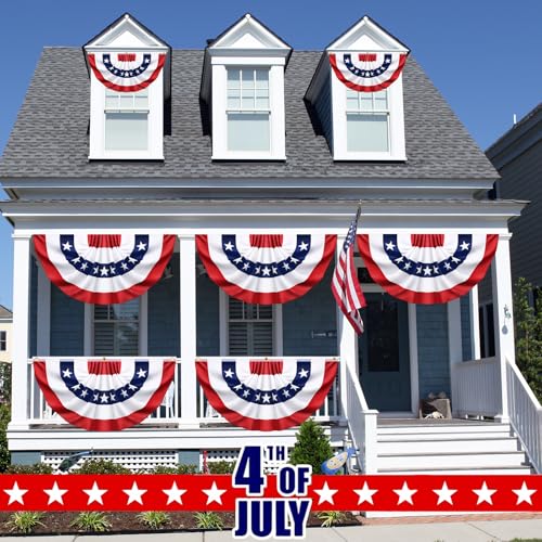 Image of 3 x 6 Feet 4 Pack American USA Pleated Half Fan Bunting Flags Outdoor Bunting Flags Patriotic Half Fan Banner Flag for Party Memorial Day Fourth of July Independence Day 4th of July Decorations
