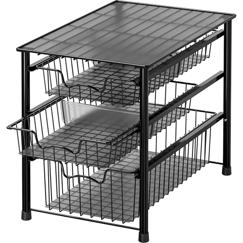Simple Houseware Stackable 3 Tier Sliding Basket Organizer Drawer, Black