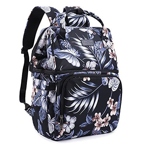 Image of AmHoo Insulated Lunch Box Cooler Backpack Waterproof Leak-Proof Lunch Bag Tote for Men Women Hiking Beach Picnic Trip with Strongest YKK Zipper Black Flower Pattern