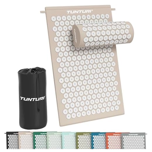 Tunturi Spijkermat met kussen - Acupressuur - Meditatie Mat - Acupunctuur Set - Massage en Ontspanning - 68x42x2 cm - Beige