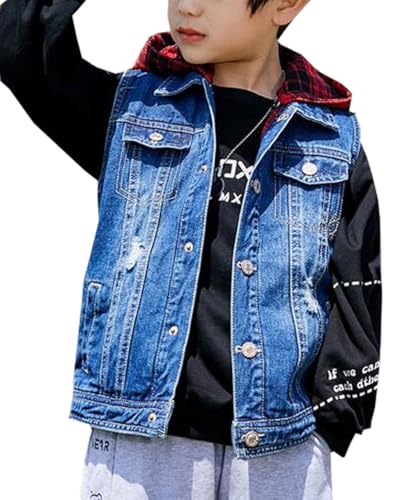 Boys Girls Jean Hooded Vest Kids Ripped Cowboy Waistcoat Sleeveless Denim Jacket Outerwear