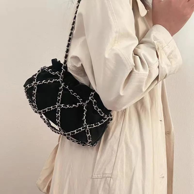 URBAN REVIVO Women's Fashion Ruched Shoulder Bag Crossbody Casual Bag With Chain Medium