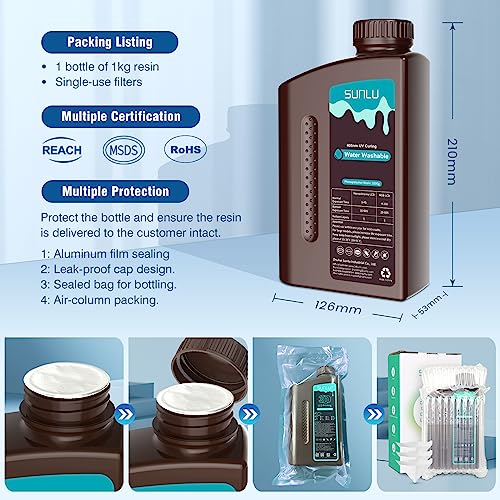 Resina Lavable en Agua para Impresoras 3D SUNLU - 1kg, Curado Rápido 405nm, Compatible con Impresoras LCD DLP SLA 2K 4K 8K - Fernando Cortés