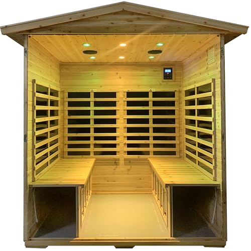 Image of LTCCDSS Low EMF Outdoor Far Infrared Sauna 4-Person, Hemlock Wood Sauna for Home, Withstand Temp -5℉-104℉, Bluetooth Speakers, LED Reading Lamps, Chromotherapy Lights