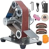 BAIWEN Belt Sander Electric Mini Belt Sander Grinder Polisher Sharpener Polishing Grinding Machine DIY Sand Mill Adjustable Speed Wood Sanding Tool