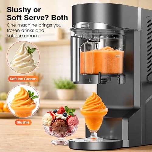 Image of Slushie Machine, Ice Cream Maker, Slushy Machine for Home and Families, No ice needed with Rapid Chill & Temperature Control, Multi-function for Margarita, Frappe, Easy to Clean, Grey