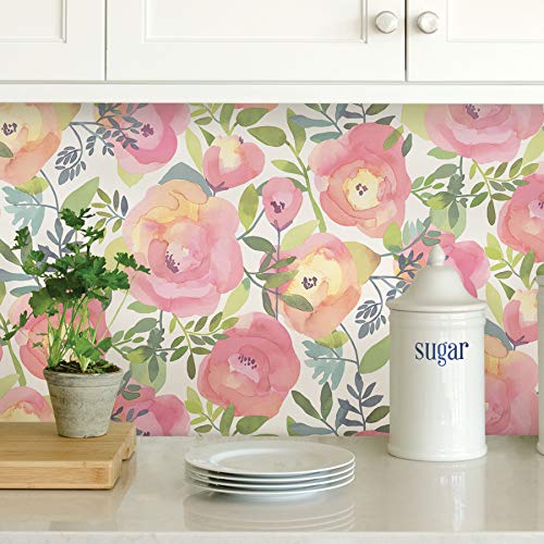NuWallpaper Peachy Keen Peel and Stick Wallpaper, Pink Floral Removable Contact Paper for Walls, Self Adhesive Wall Covering for Bedroom Living Room Accent Wall by NuWallpaper - Image 3