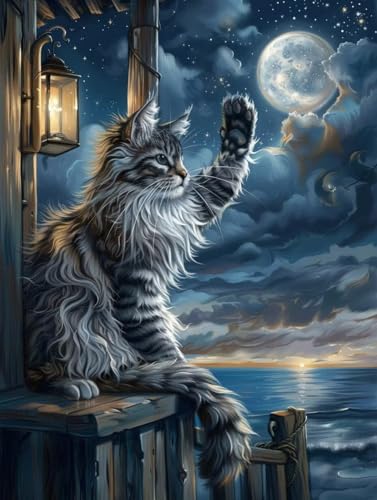 Artisanat Cristal Painting pour Adultes : Grand Format Peinture Diamant Chat 5D