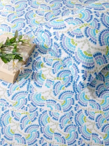 Image of Mafatlal 144 TC Cotton Bed Sheets for Double Bed, Floral Print Double bedsheet with 2 Pillow Covers, 90x100 Size Pure Cotton Full Bed Sheet chadar|Blue N White