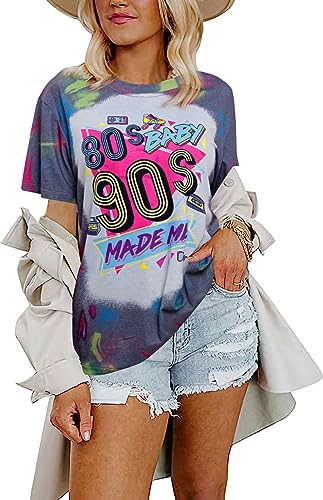 FLOYU 80s Baby 90s Made Me Shirt Womens 90s T-Shirt 90's Outfit Tops Casual 1990s Party Shirts Top