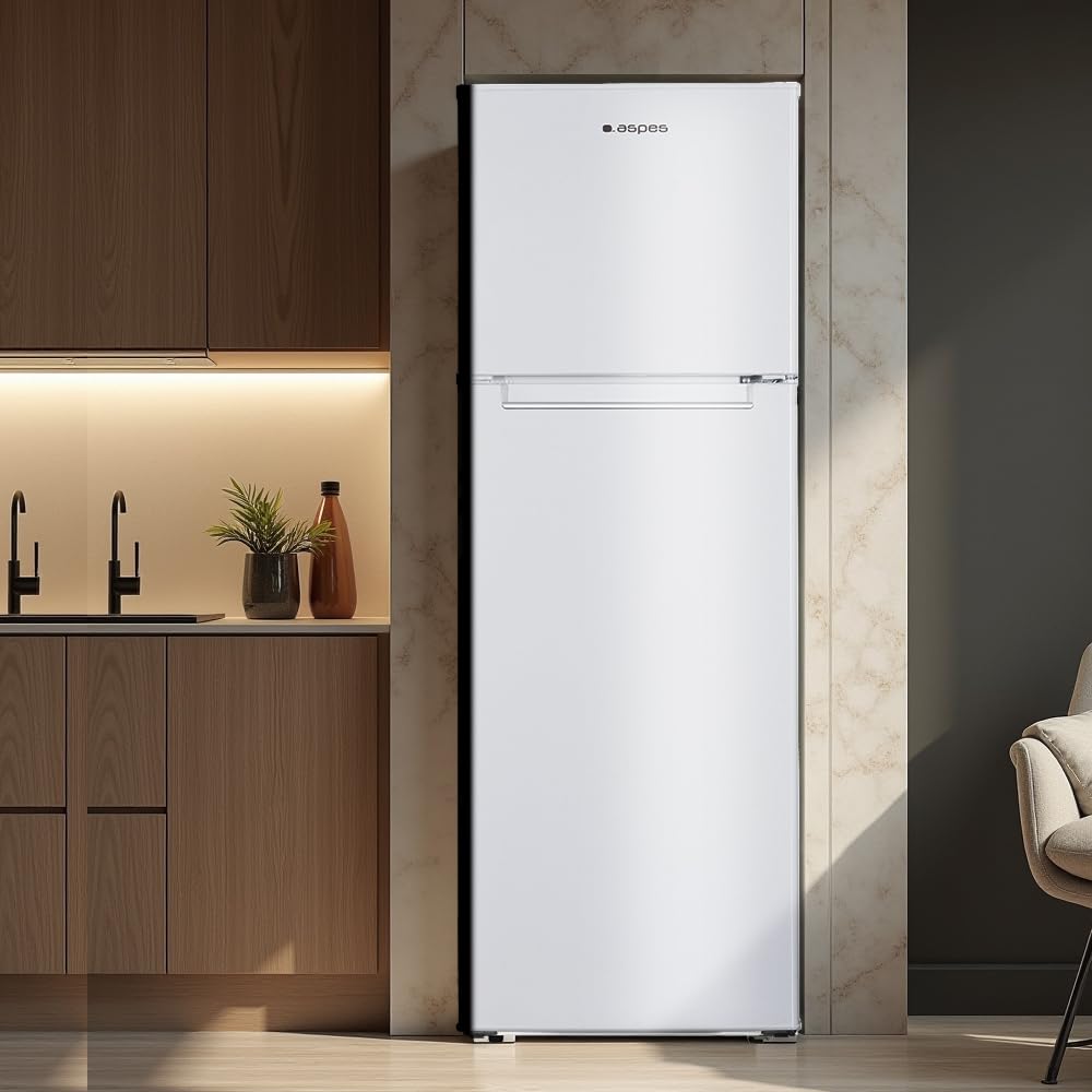 Aspes Refrigerador Blanco, 2 Puertas. AF17601E, Capacidad 304 Litros, Cíclico, Motor Universal, 70 dB, Puerta Reversible, Apertura Tipo Uñero, Clasificación Energética E