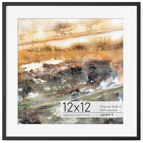 Acovy アルミフォトフレーム マット付き アルミニウムメタルフォトフレーム 強化ガラス付き 卓上ディスプレイまたは壁取り付け用 (12x12、ブラック)