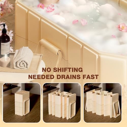Image of HANNEA Bath Tub for Adult for Bathroom Easy Folding Sitting Spa Warm & Cool Portable Bathtub for Cold Water Therapy and Spa Thermal Ice Bath Tub for Adults PVC Sitting Bucket with Drainage Pipe