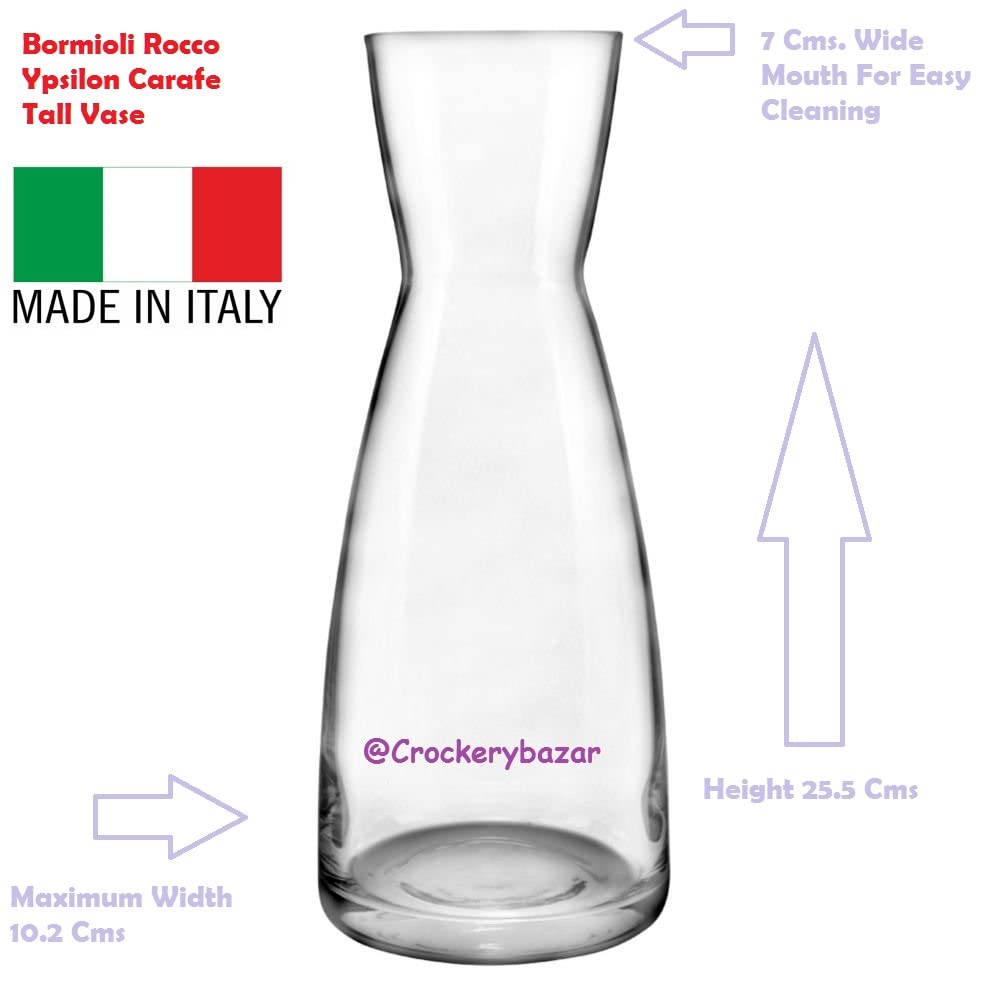 Bormioli Rocco Glass Vase 25.5 Cms 1 Pc, Ypsilon Caraffa Transparent Flower Vase Big Size for Home Decoration (Tall & Large Vase) 1