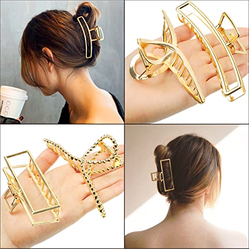 6 Pcs Large Gold Hair Clips For Women, Big Gold Claw Clips For Thick Hair, Strong Hold Metal Hair Clips For Thin Hair Non-Slip Metal Claw Clip Fashion Gold Hair Accessories #TOP3