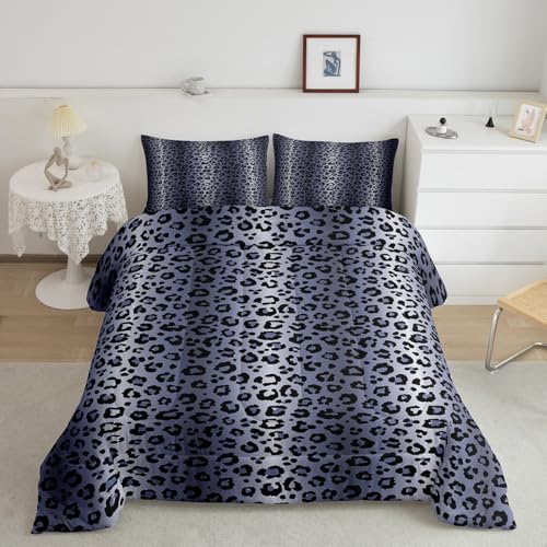 Image of Feelyou Kids Blue Grey Black Bedding Set Leopard Stripes Comforter Leopard Print Comforter Set for Teens Toddler Cheetah Fur Print Duvet Set Microfiber Bed Set