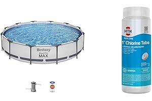 Bestway 12 Foot Fast Set Above Ground Swimming Pool Bundle for Quick Family Fun