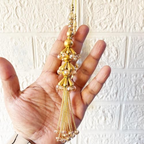 Image of Adikala Craft Store Handmade Ethnic Latkan Tassel Set of 2 for Saree Pallu, Blouse, Suits, Dupatta, Lehenga Decor (Golden Pipe 3L)