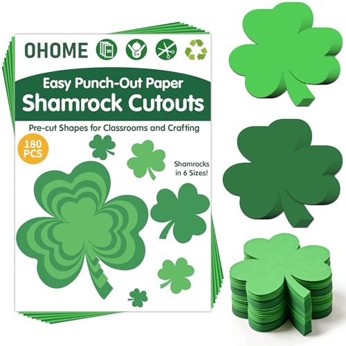 St Patricks Day Decorations - 180 PCS Shamrock Cutouts Pre-Cut Set | St Patricks Day Party Favors Supplies Accessories Decor for School Class - Spring Decor Shamrock Crafts Stickers for Bulletin Board