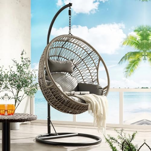 DEVOKO Netted Rope Hanging Single Seater Swing Chair for Balcony, Outdoor Swing Chair, Hammock Swing, Patio, Garden, Indoor (Grey)