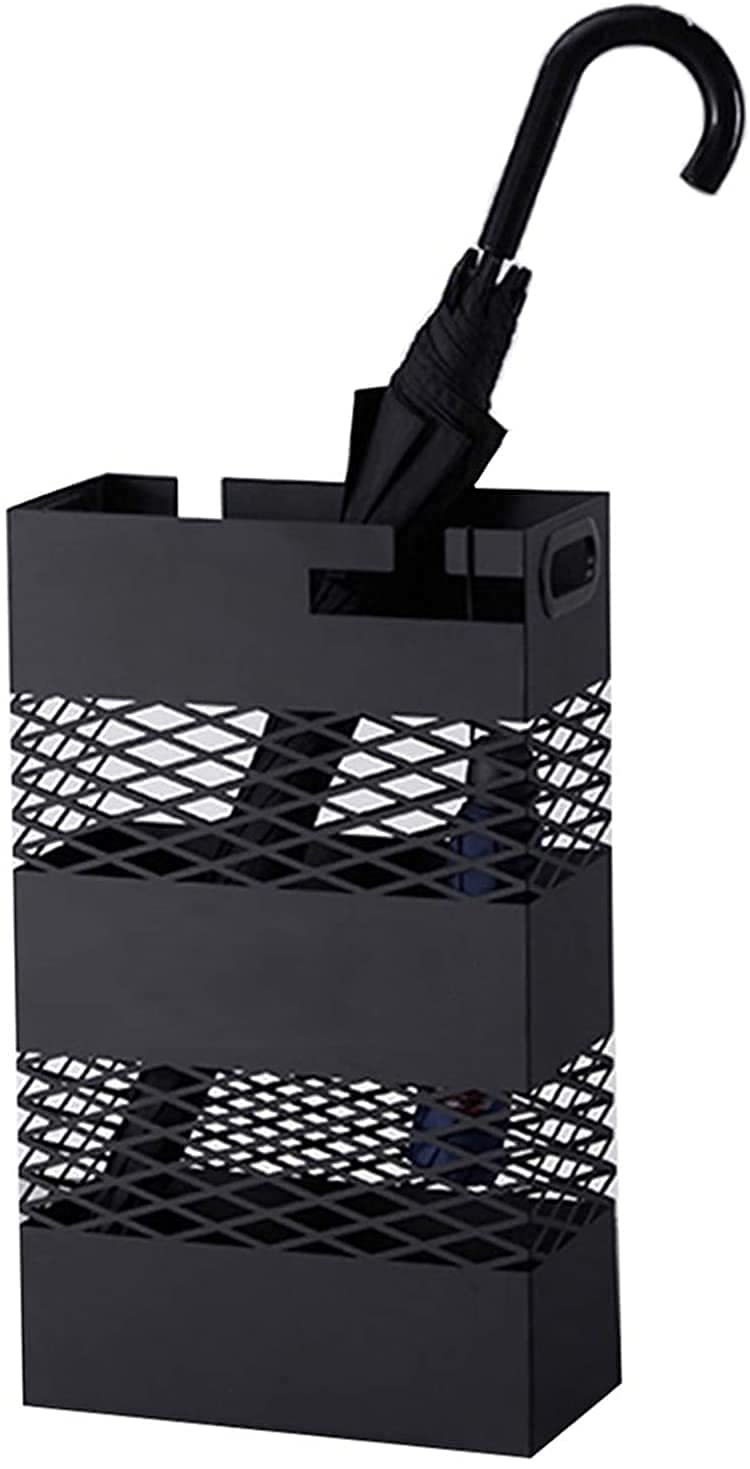 Gardeneea Umbrella Stand, Umbrella Holder Rack,Umbrella Stand Hollowout Wrought Iron with Handle to Move Drip Tray,Can Store 20 Umbrellas,Black (Black)