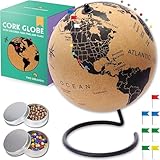 Mini Cork Globe 7.5' Tall | World Travel Map with Metallic & Colored Push Pins | 3D World Map Pin Board for Home or Office | Unique Gift for Travelers, Couples & Families Push Pins Map