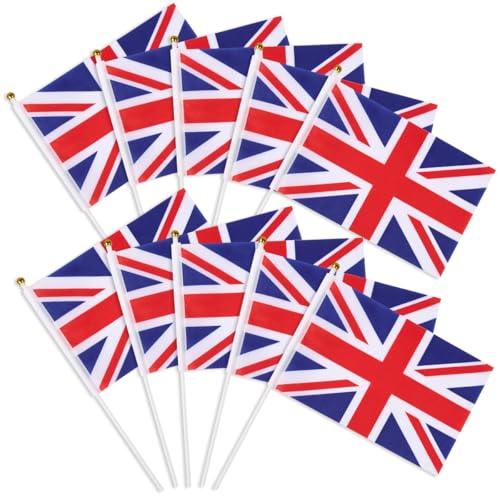 15 Pack Union Jack Hand Waving Flags for VJ Day 80th Decoration Mini Flags on Sticks Red White and Blue Perfect for National Holidays Parades and Party Decorations