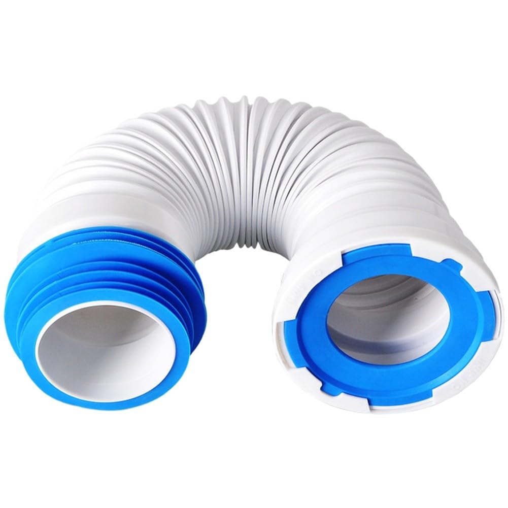 Kit de conexión de inodoro flexible con tubo ajustable para residuos de inodoro, junta de goma a prueba de fugas, compatible con inodoros y desagües de suelo estándar, 20 cm, color blanco y azul