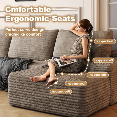 Image of 96 inch Sectional Couches for Living Room Cloud Couch Sofa with L-Shape Upholstered Boneless Couchs Modern Modular Sectional Couch with Chaise