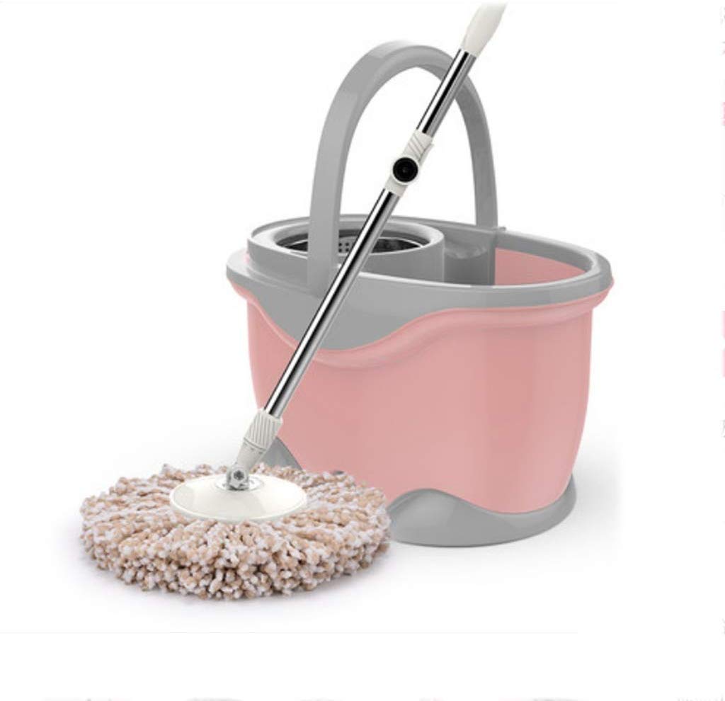 Balai rotatif auto-lavant et seau inox pour un nettoyage humide et sec