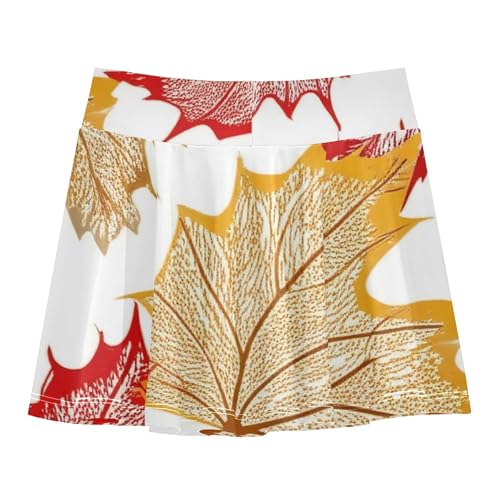 Floral Athletic Shorts for Girls Skorts Tennis Skirts for Kids Little Girl Autumn Maple Leaves Colors Red 4t2