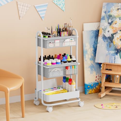 Image of Modanais Baby Diaper Caddy Organizer Cart - 3 Tier Rolling Storage Cart with Wheels, Baby Essentials for Nursery Storage, Detachable Dividers - for Crib, Bedroom, Art & Craft Organizer (Light Gray)