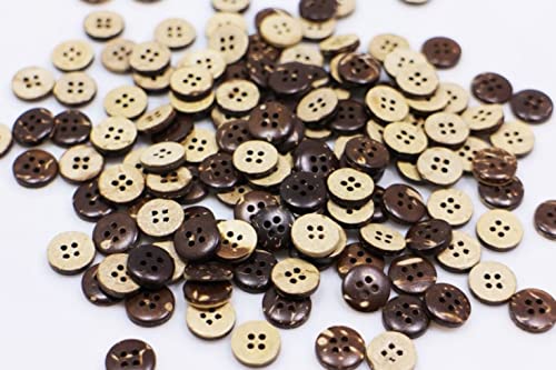 Nimida Wooden Button | Colour - Brown & Cream | Dia 11 mm, 4 Holed | No. 18 for Sewing and Art and Craft Pack of 50
