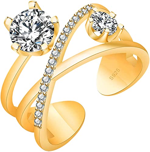 Ornements pour Bagues, Bagues Gravure Ensemble Zircon Micro Anneau Ouvert Double Réglable Polyvalent Mode Couche Anneaux