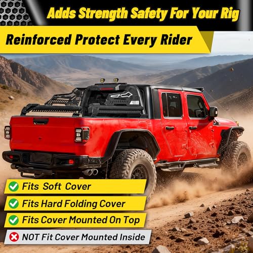 Image of MONOKING Adjustable Mid-Size Truck Bed Roll Bar with 3rd Brake Light & Pod Light Mounts, Tonneau Cover Compatible Sport Bar for 2007-2026 Tacoma, Gladiator, Ranger, Colorado, Canyon, Frontier