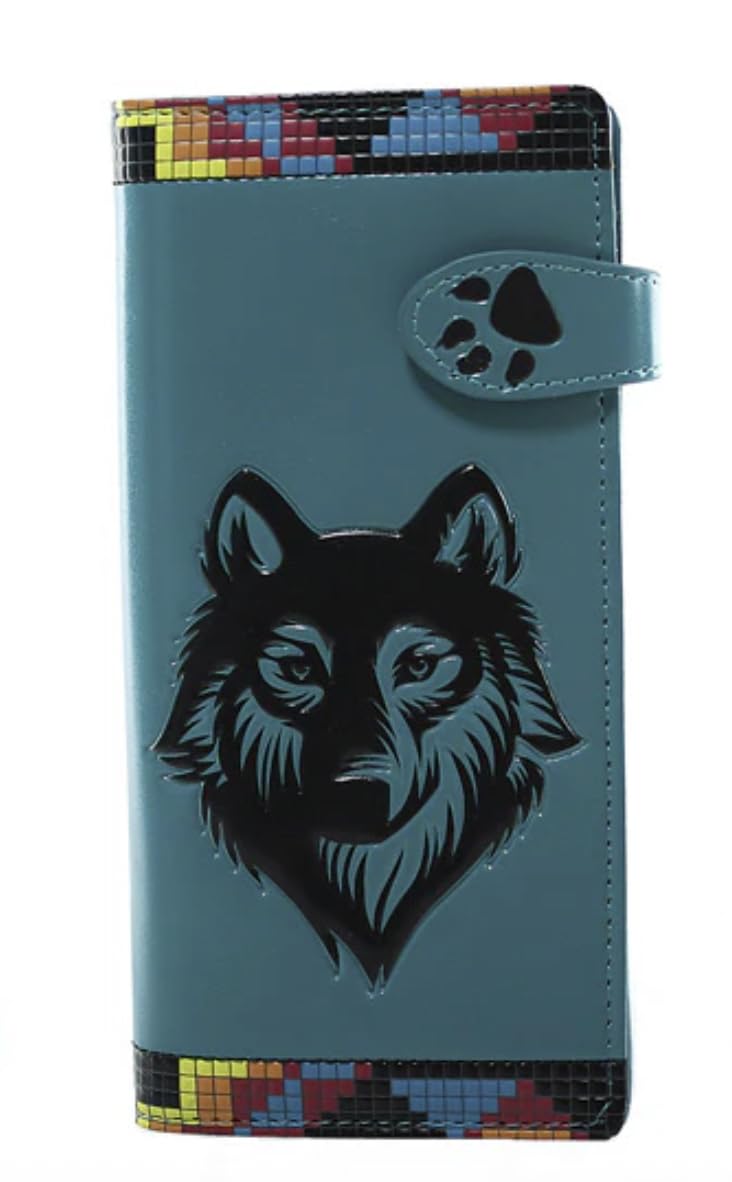 Shag Wear Native Wolf Large Animal Wallet 7" Teal